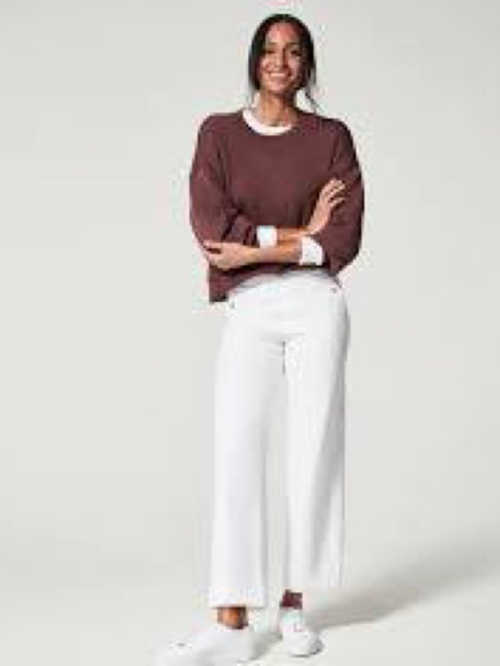 SPANX Twill Stretch Cropped  wide Leg pants in Bright White